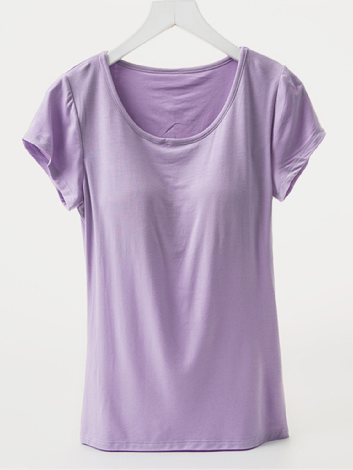 Round Neck Short Sleeve T-Shirt with Built-In Bra with Cups **also in champagne, white, black, grey, and lavender