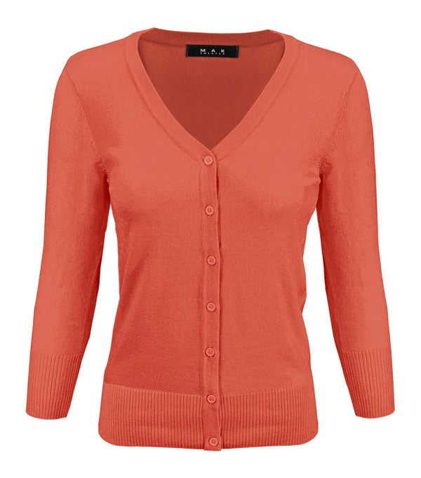 3/4 Sleeve V-Neck Button Down Knit Plus Size Cardigan Sweater **available in 29 colors!