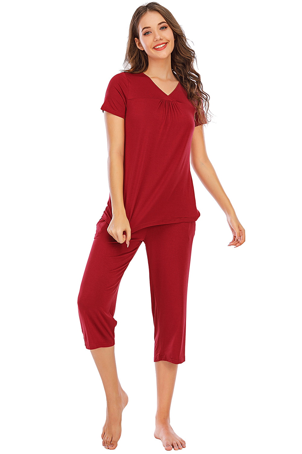 V-Neck Short Sleeve Top and Pants Lounge Set **also available in navy and scarlet