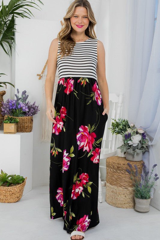 PLUS FLORAL MIX TANK MAXI DRESS