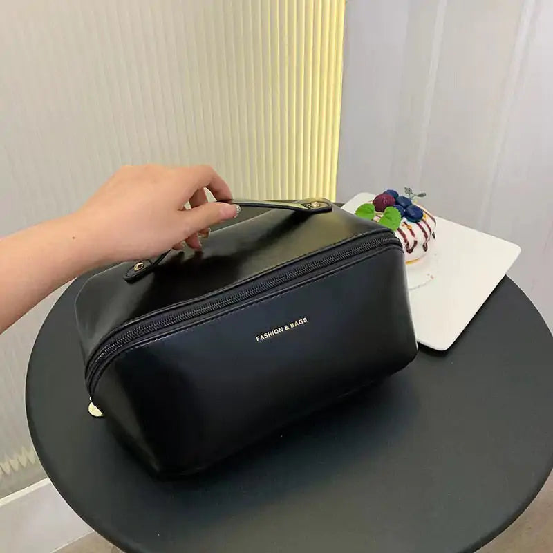 All-in-1 Genuine Leather Makeup and Toiletry Bag