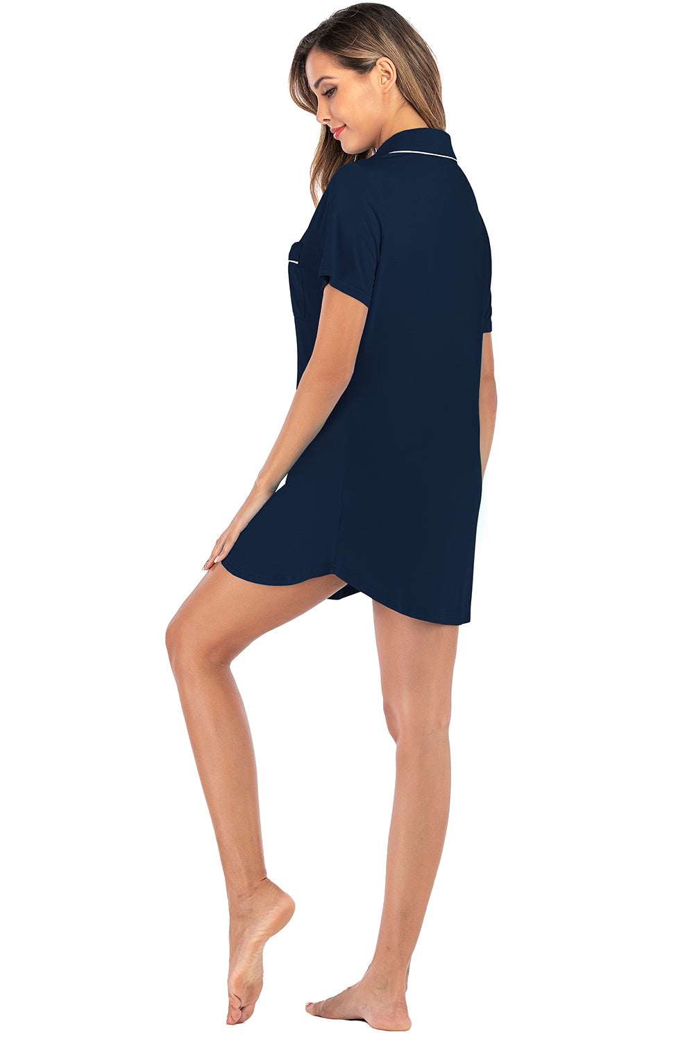 Contrast Piping Pocketed Short Sleeve Lounge Dress **also available in black and navy