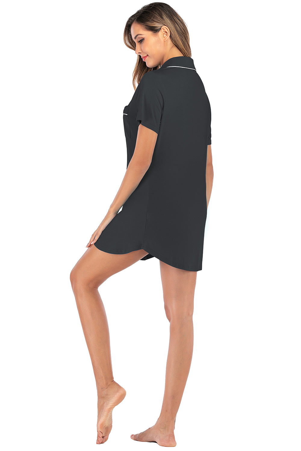 Contrast Piping Pocketed Short Sleeve Lounge Dress **also available in black and navy