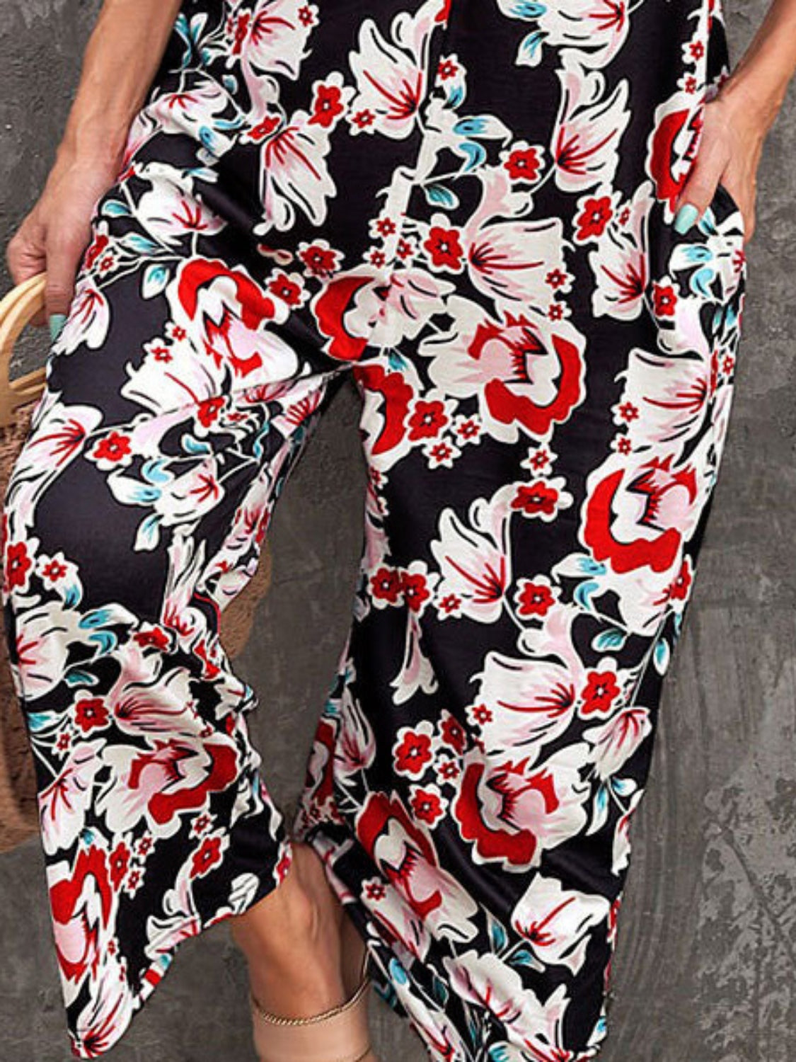 Printed Spaghetti Strap Jumpsuit with Pockets **available in 7 colors