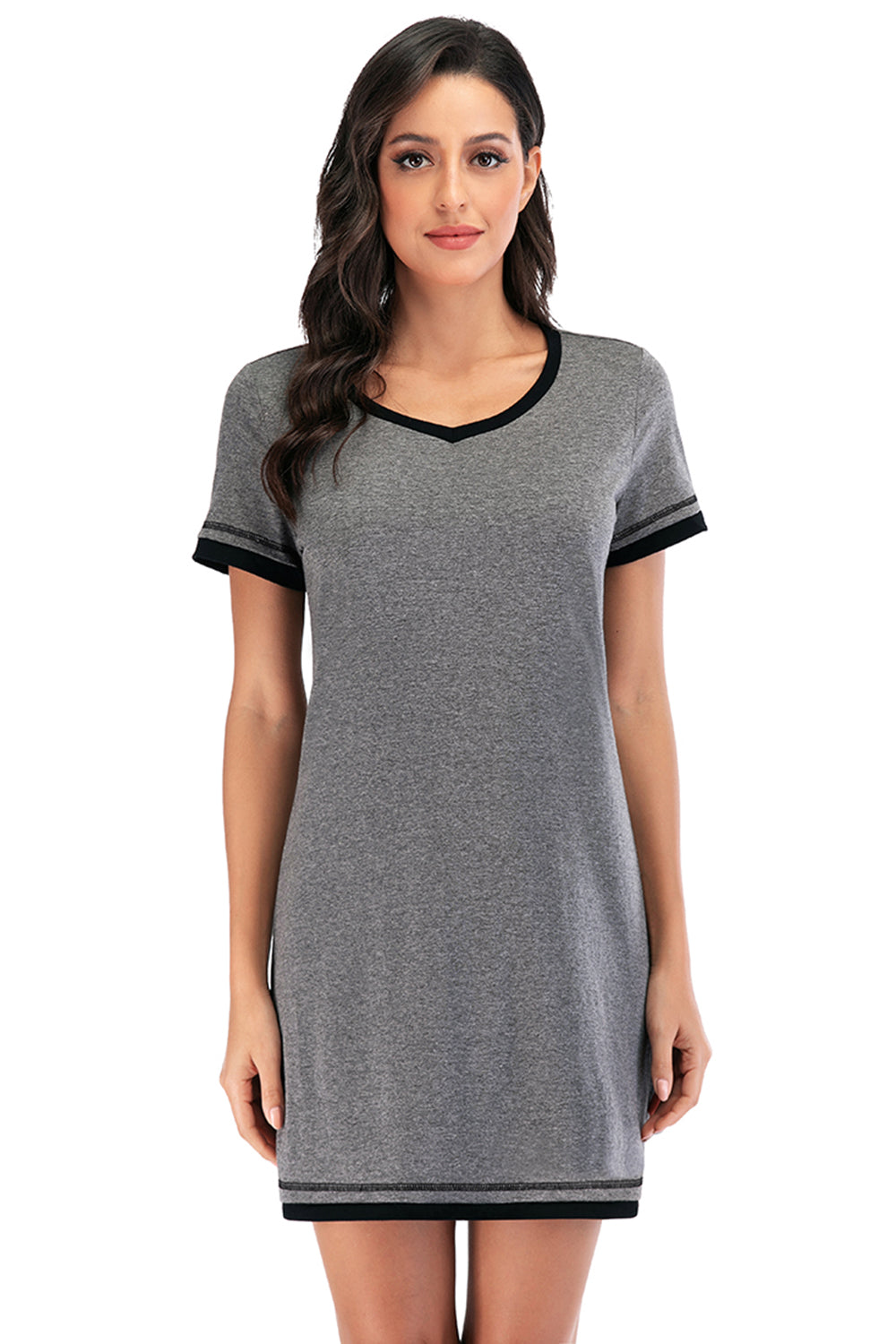 Contrast Trim Short Sleeve Lounge Dress **available in 11 colors