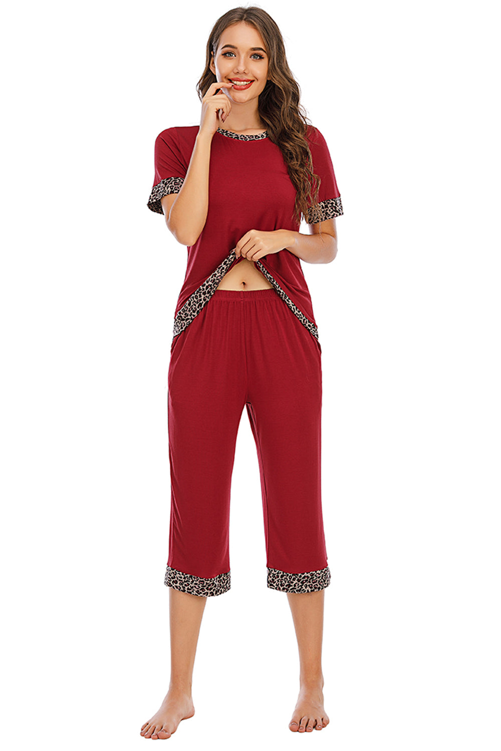 Round Neck Short Sleeve Top and Capris Pants Lounge Set **also available in navy and scarlet