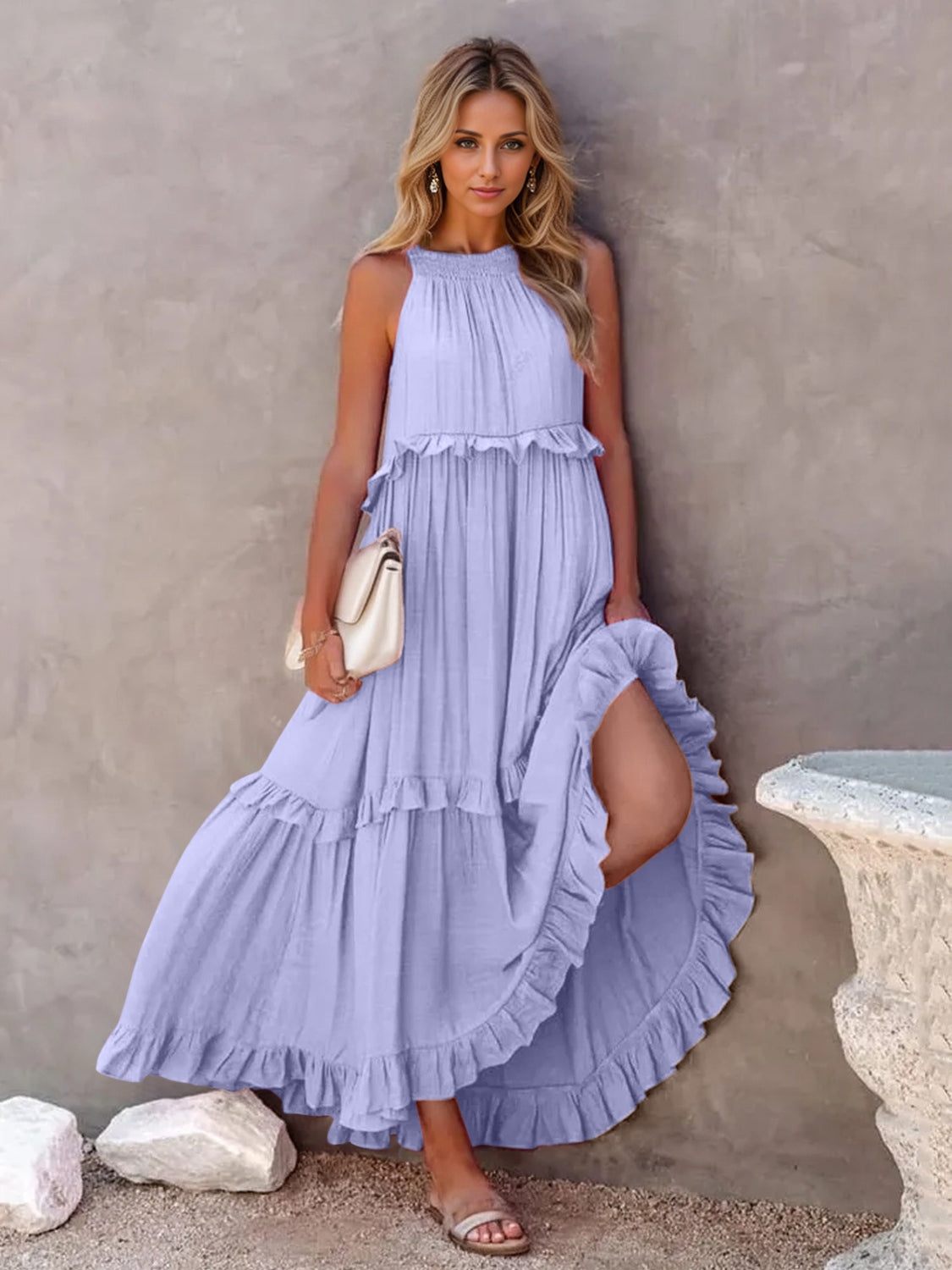 Full Size Ruffled Sleeveless Tiered Maxi Dress with Pockets **available in 8 colors