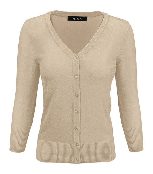 3/4 Sleeve V-Neck Button Down Knit Plus Size Cardigan Sweater **available in 29 colors!