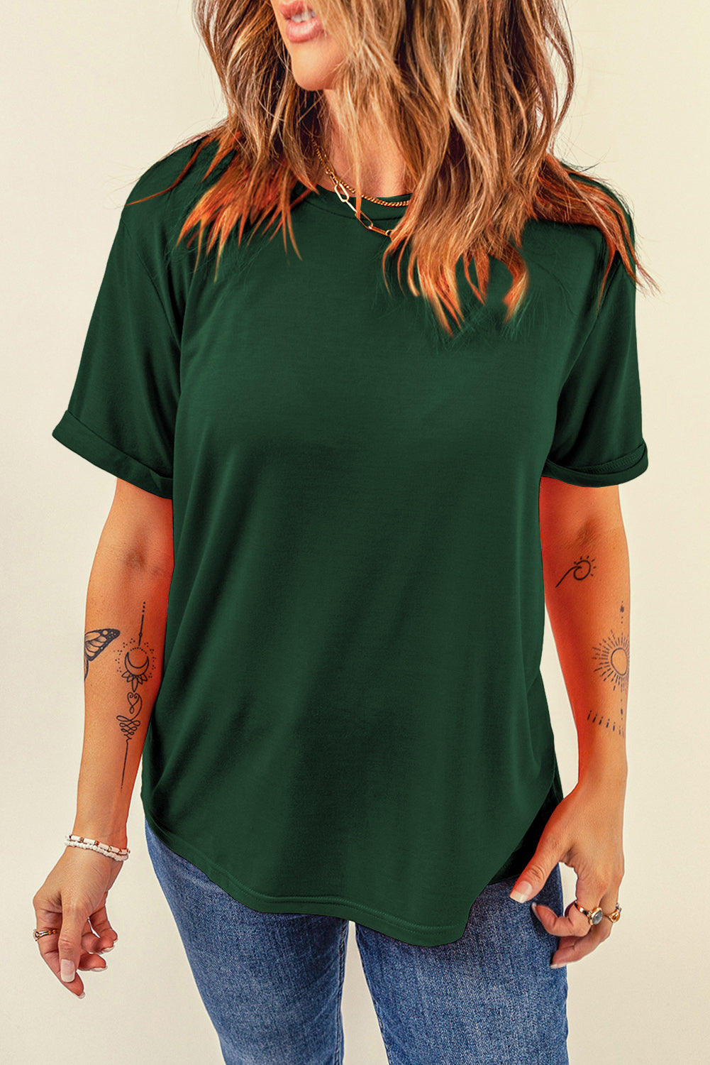 Round Neck Short Sleeve T-Shirt **also in white, black, peach, green, and charcoal