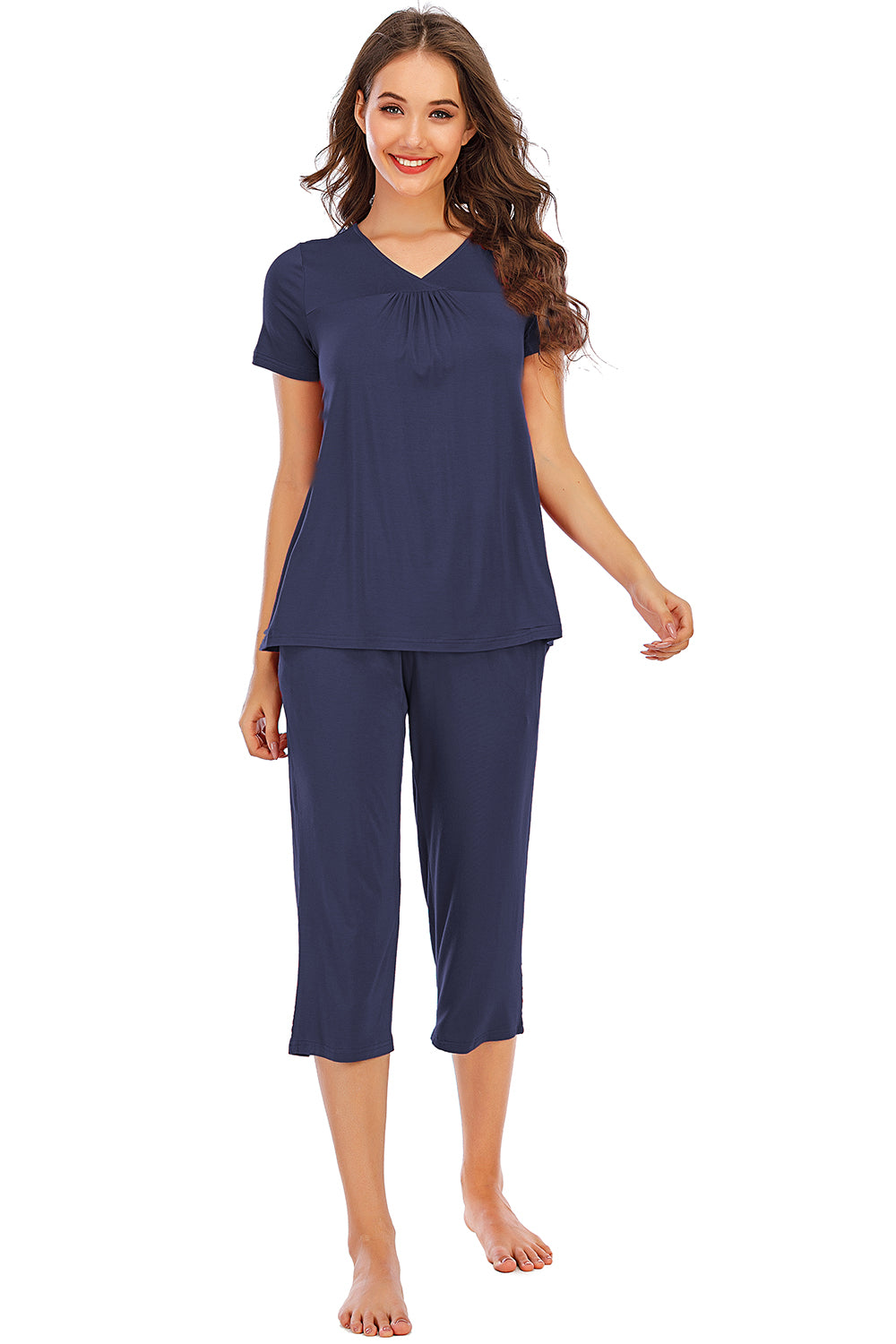 V-Neck Short Sleeve Top and Pants Lounge Set **also available in navy and scarlet