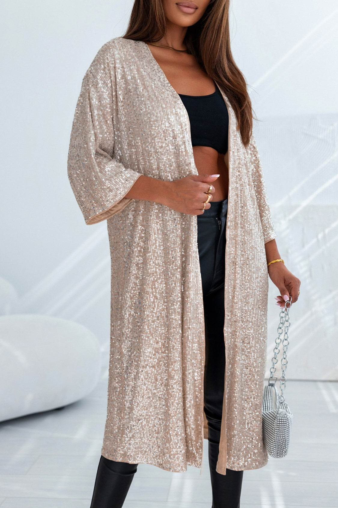 Sequin Open Front Duster Cardigan **also in beige