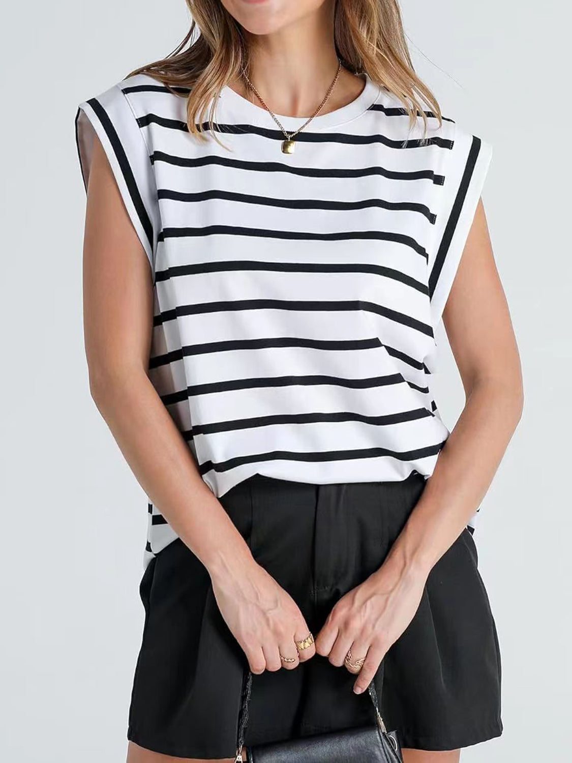 Nautical Striped Round Neck Cap Sleeve T-Shirt **also in red, cloudy blue, white, and navy