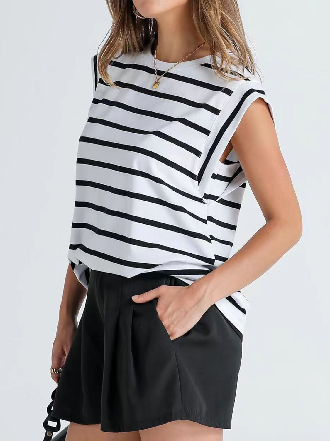 Nautical Striped Round Neck Cap Sleeve T-Shirt **also in red, cloudy blue, white, and navy