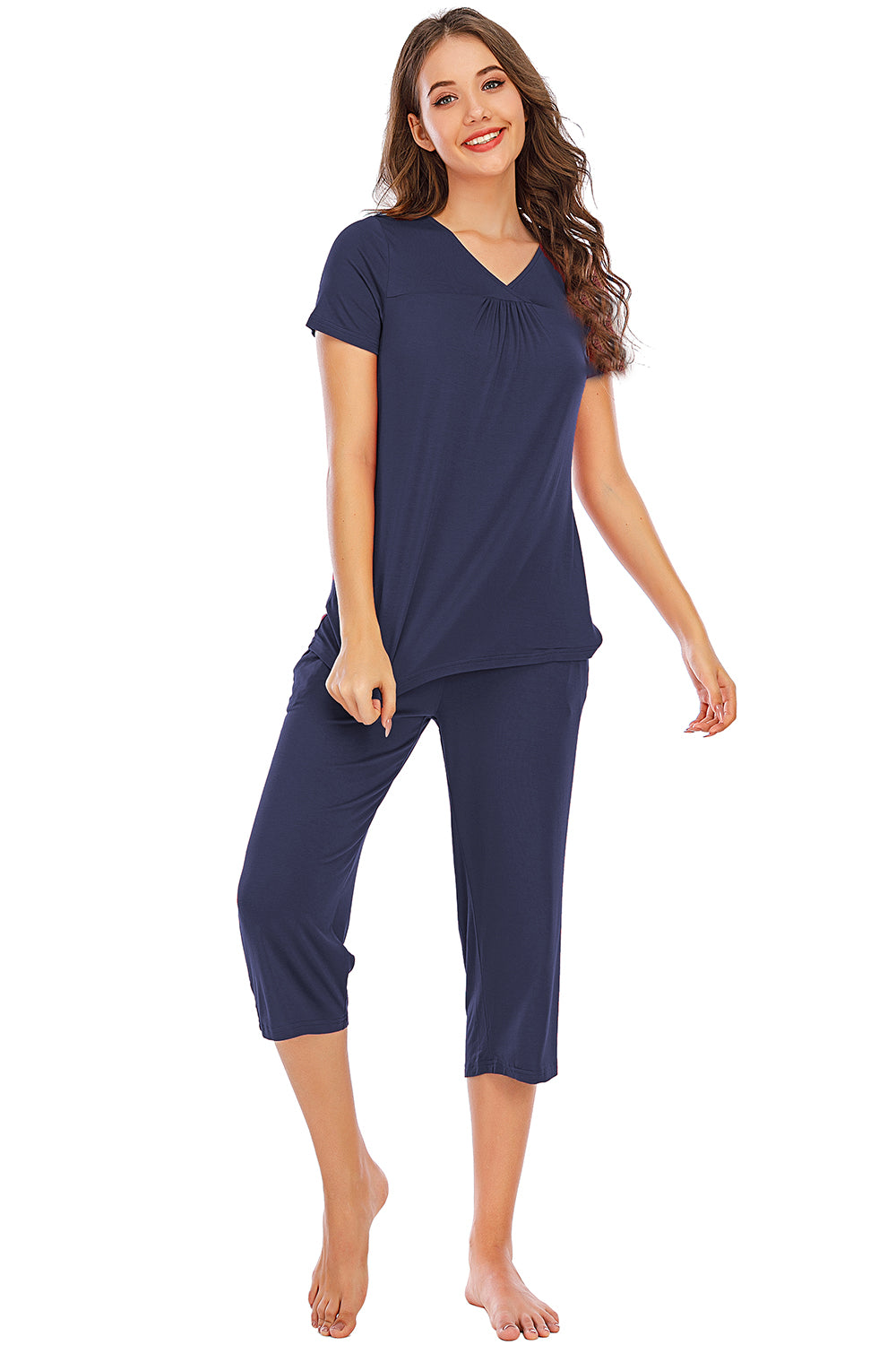 V-Neck Short Sleeve Top and Pants Lounge Set **also available in navy and scarlet