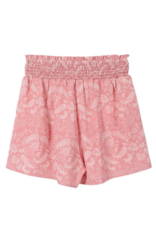 Lilou Paisley Shirred Waist Casual Shorts