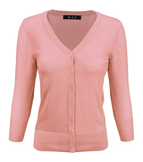 3/4 Sleeve V-Neck Button Down Knit Plus Size Cardigan Sweater **available in 29 colors!