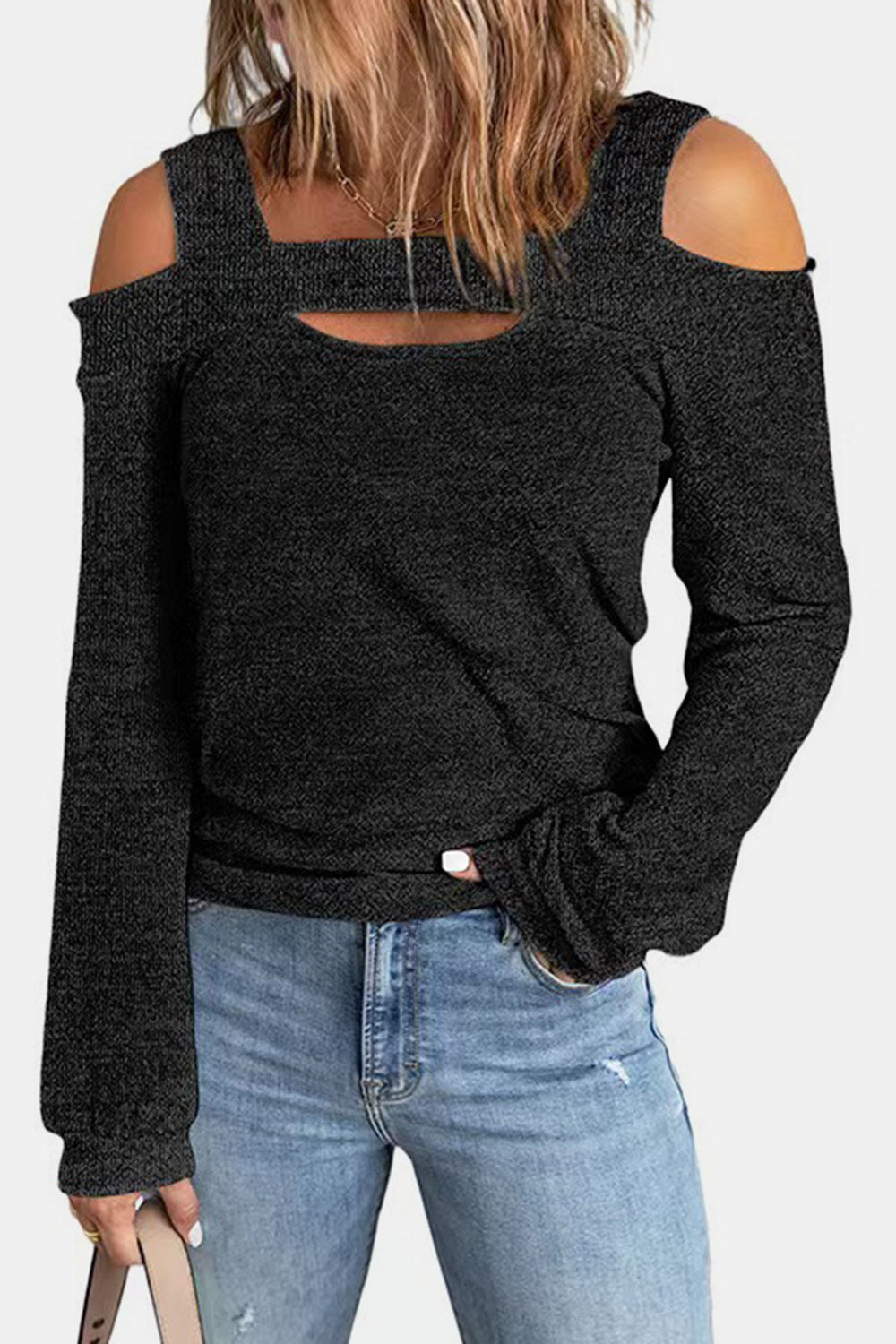 Full Size Cutout Cold Shoulder Sweater **also in light mauve, blue, green, red, and black