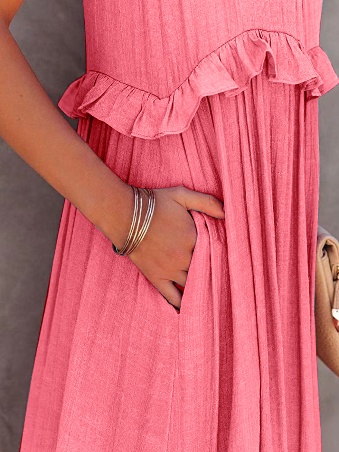 Full Size Ruffled Sleeveless Tiered Maxi Dress with Pockets **available in 8 colors