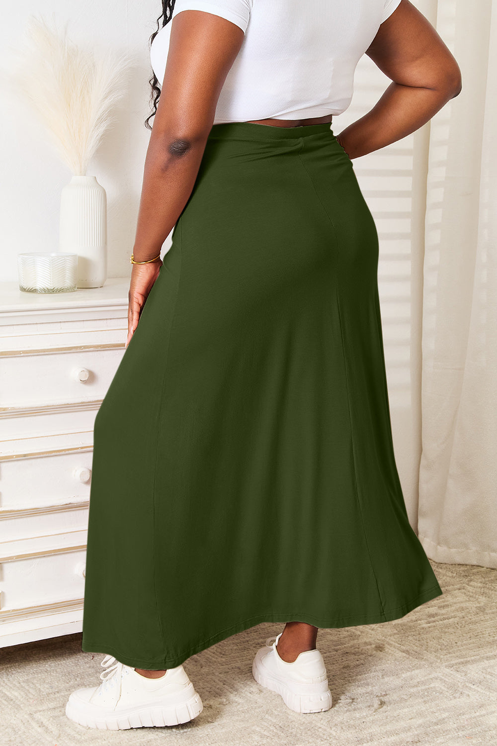 Double Take Full Size Soft Rayon Drawstring Waist Maxi Skirt **also in taupe and black