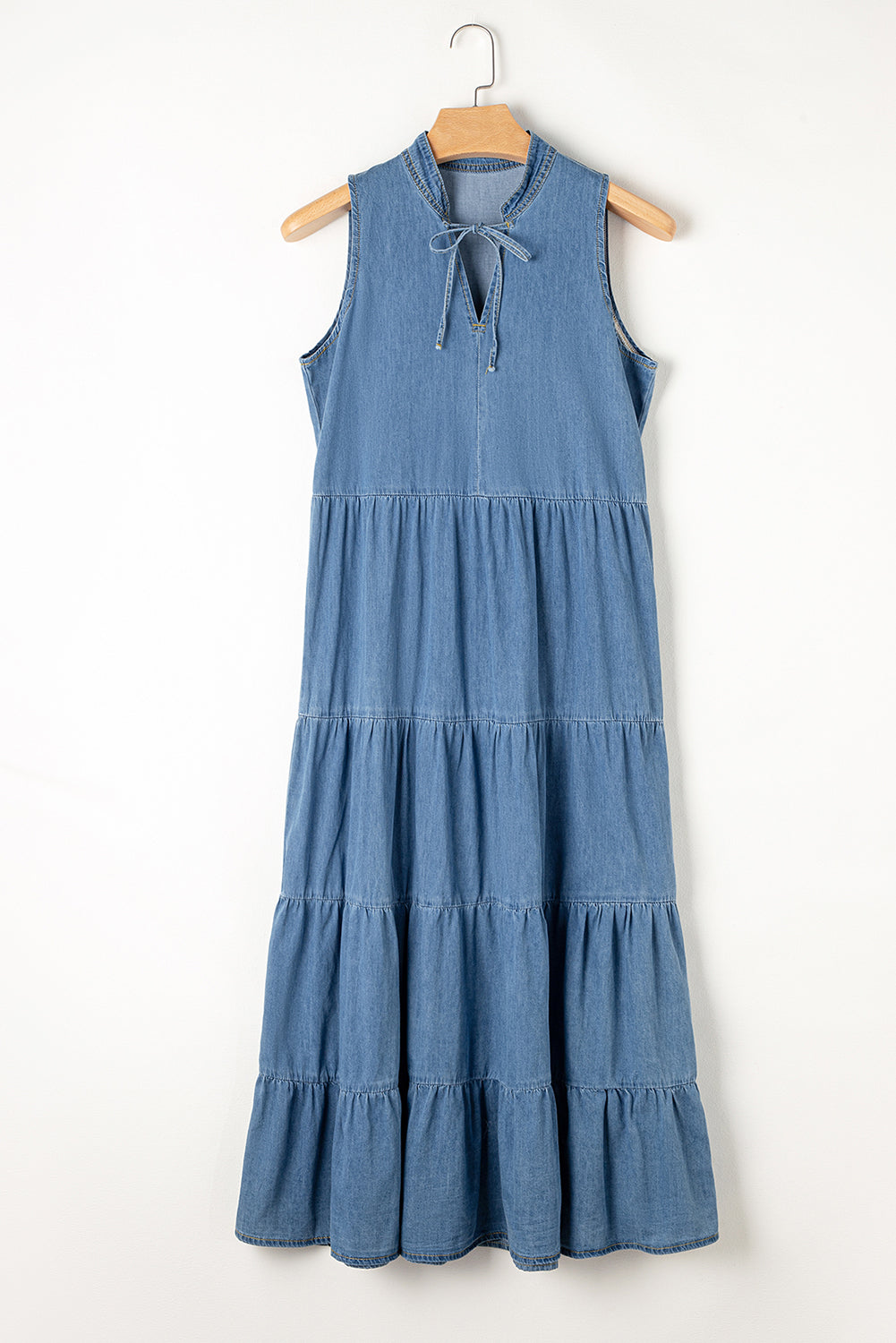 Tie Neck Sleeveless Denim Dress **available in dark or light denim