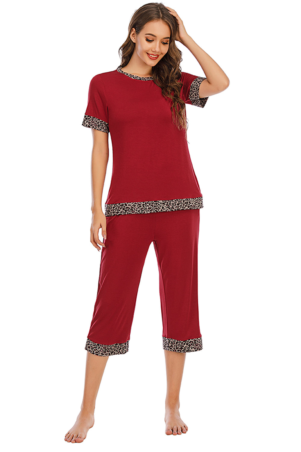 Round Neck Short Sleeve Top and Capris Pants Lounge Set **also available in navy and scarlet