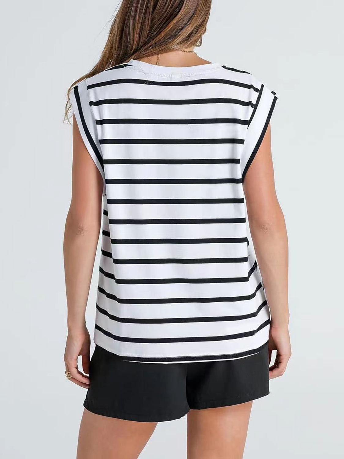 Nautical Striped Round Neck Cap Sleeve T-Shirt **also in red, cloudy blue, white, and navy