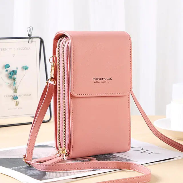 Genuine Leather Cell Phone Wallet Crossbody Bag **also in brown, yellow, green, black, blue, gray, purple, and red