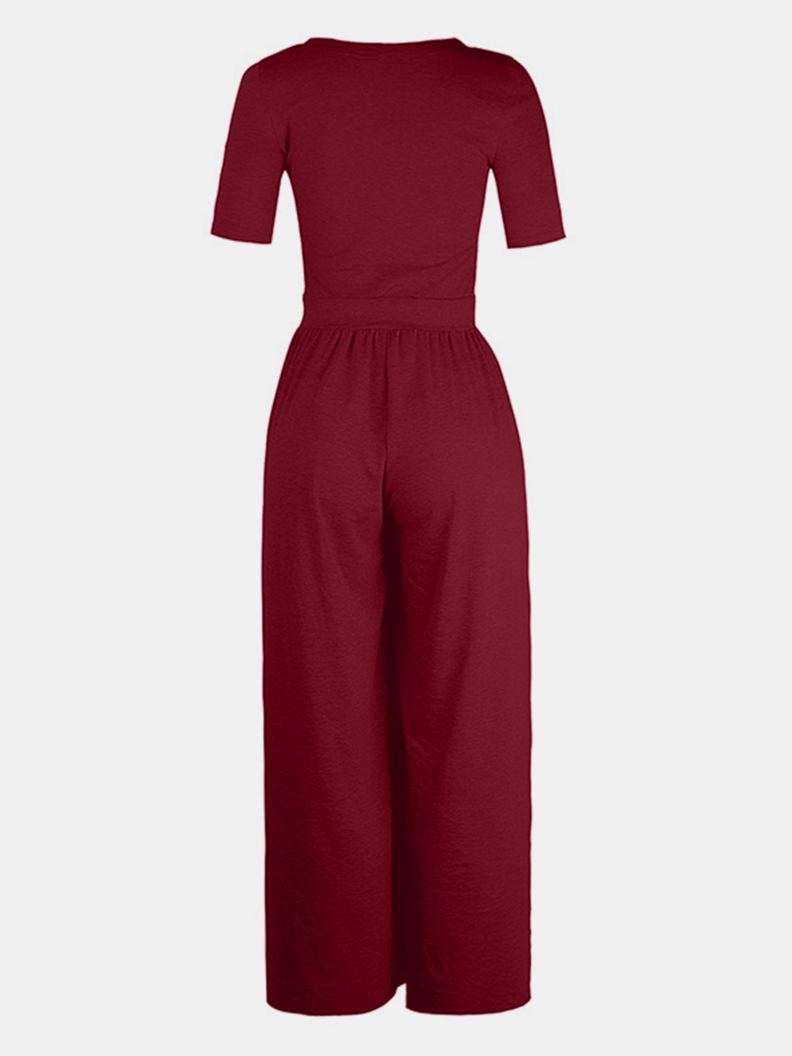 Scoop Neck Short Sleeve Jumpsuit with Wide Legs **currently available in black, burgundy, and dark blue