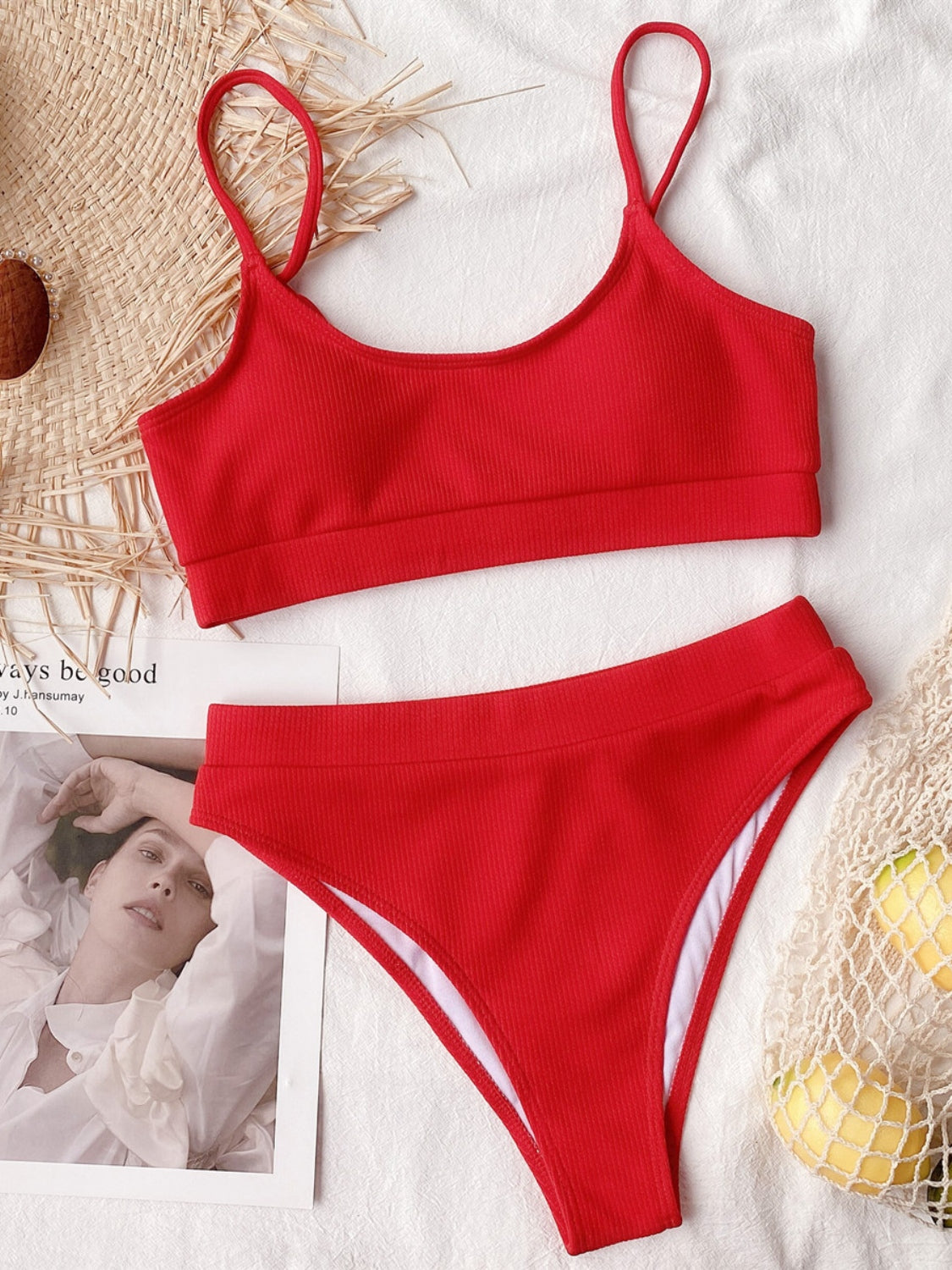 Scoop Neck Spaghetti Strap Two-Piece Swim Set **also in brown, black, red, light blue, and neon green