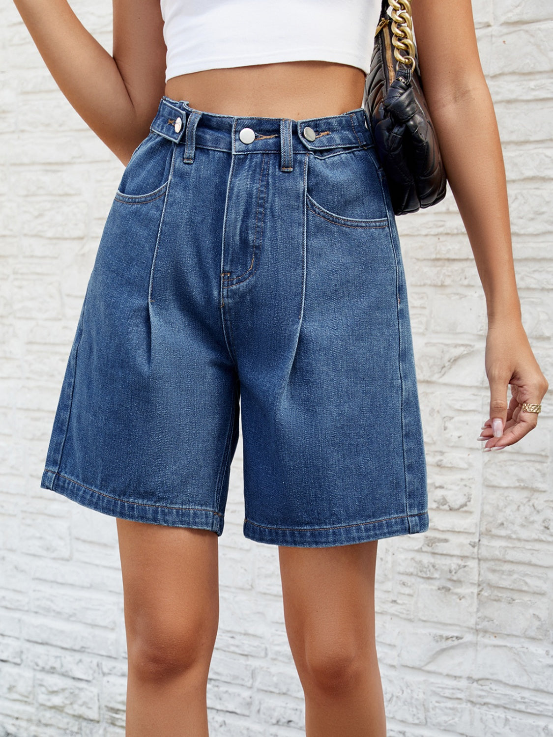 High Waist Denim Shorts with Pockets **available in light or medium denim