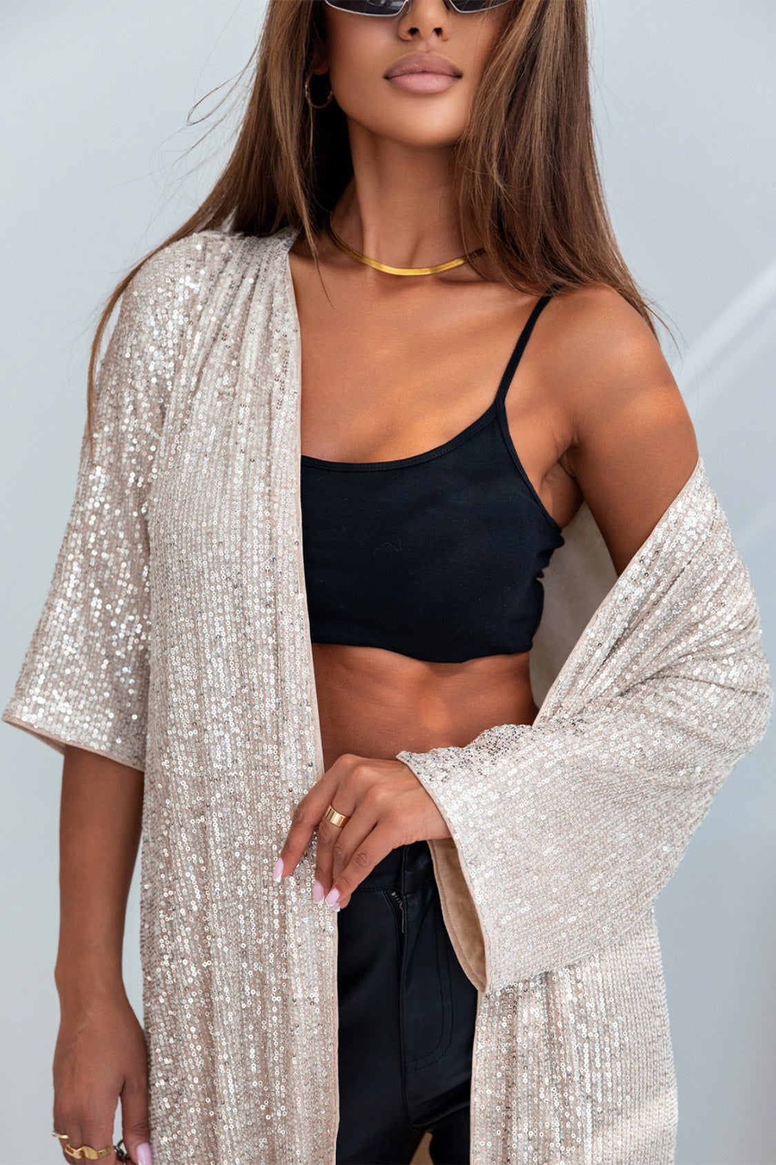 Sequin Open Front Duster Cardigan **also in beige