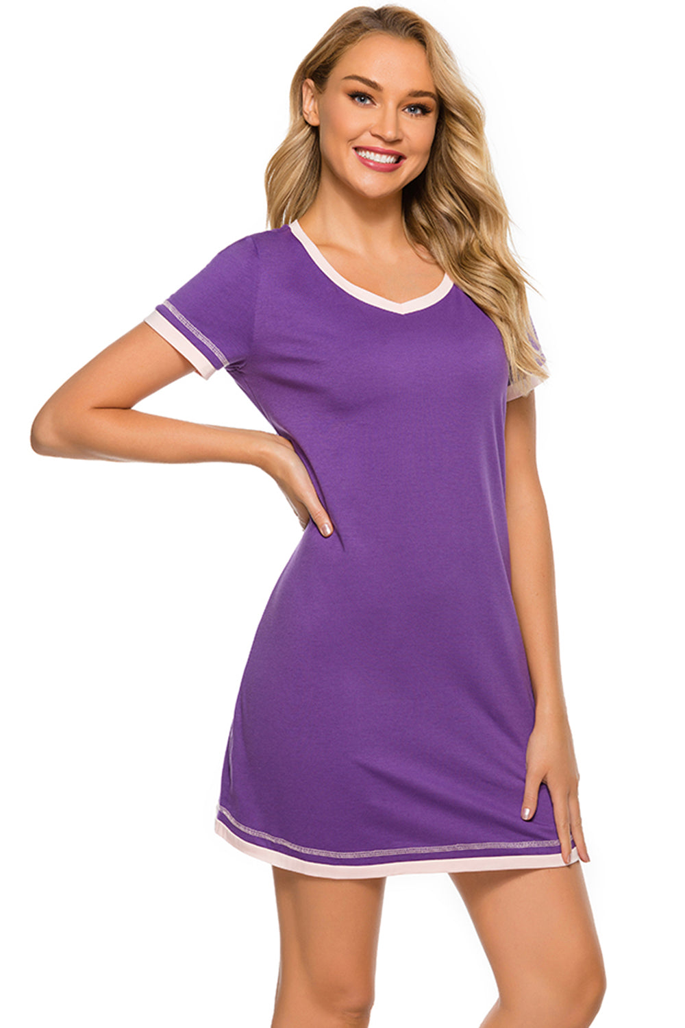 Contrast Trim Short Sleeve Lounge Dress **available in 11 colors