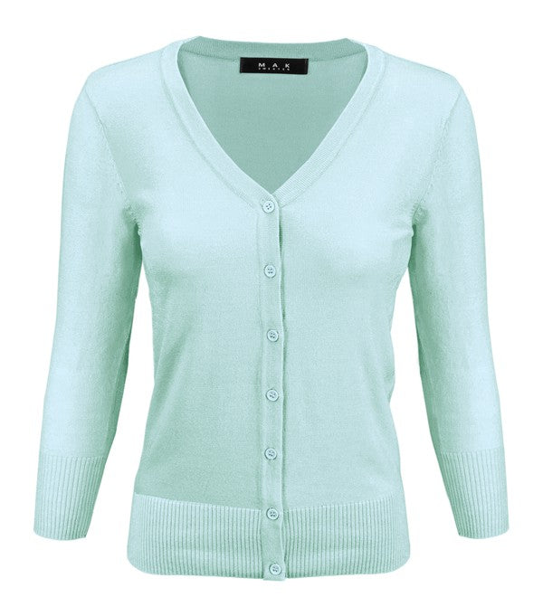 3/4 Sleeve V-Neck Button Down Knit Plus Size Cardigan Sweater **available in 29 colors!