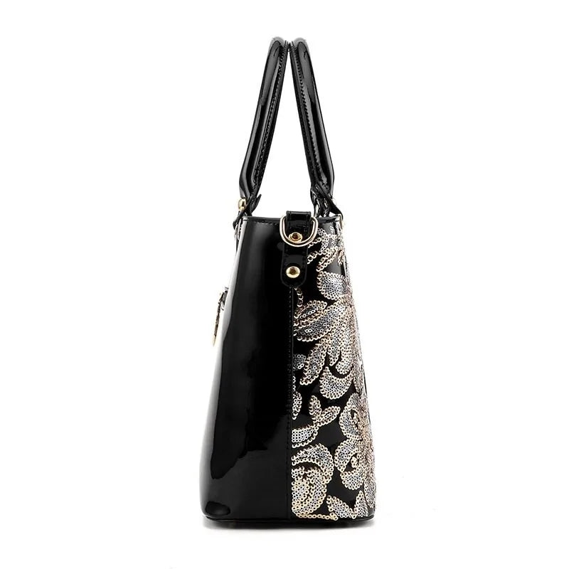 Freya Safi Luxury Sequin Embroidery Patent Leather Handbag