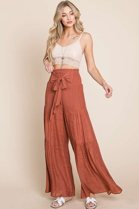 Jade by Jane Tie Front Ruched Waist Pants **also available in rust and sage