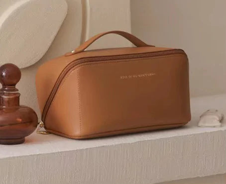 All-in-1 Genuine Leather Makeup and Toiletry Bag