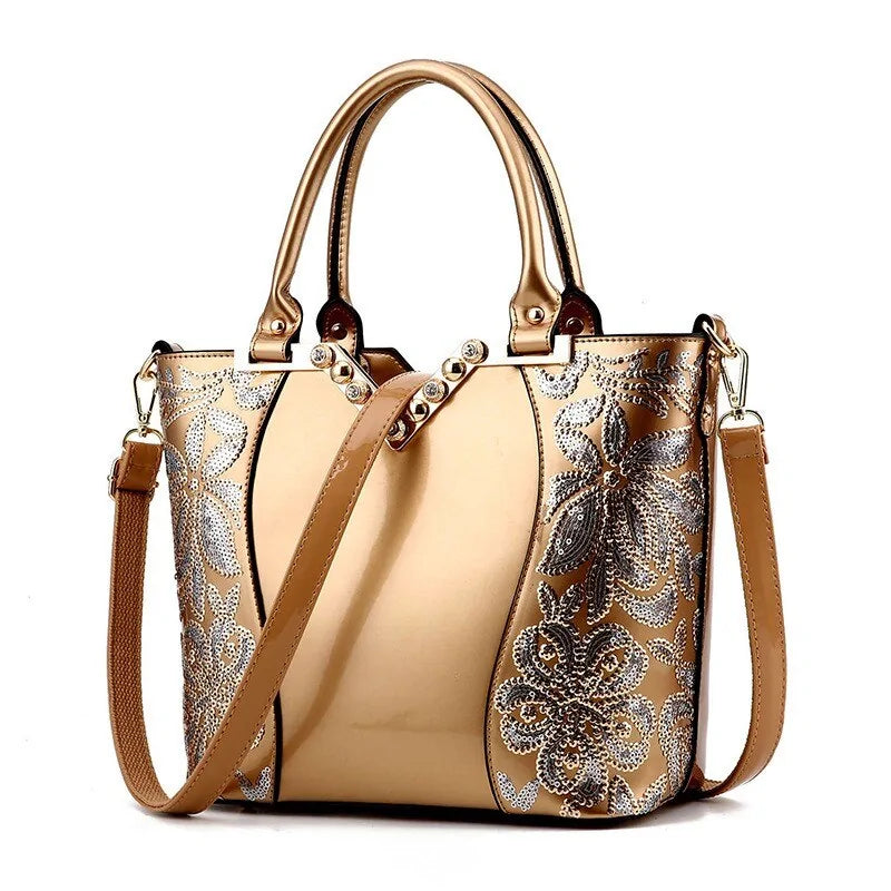 Freya Safi Luxury Sequin Embroidery Patent Leather Handbag