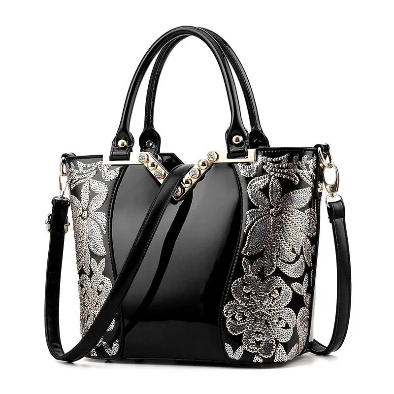 Freya Safi Luxury Sequin Embroidery Patent Leather Handbag