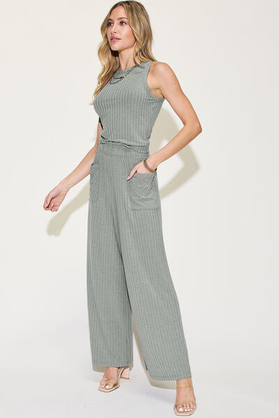 Basic Bae Full Size Ribbed Tank and Wide Leg Pants Set **also in grey, burnt umber, orange, dusty blue, and mocha