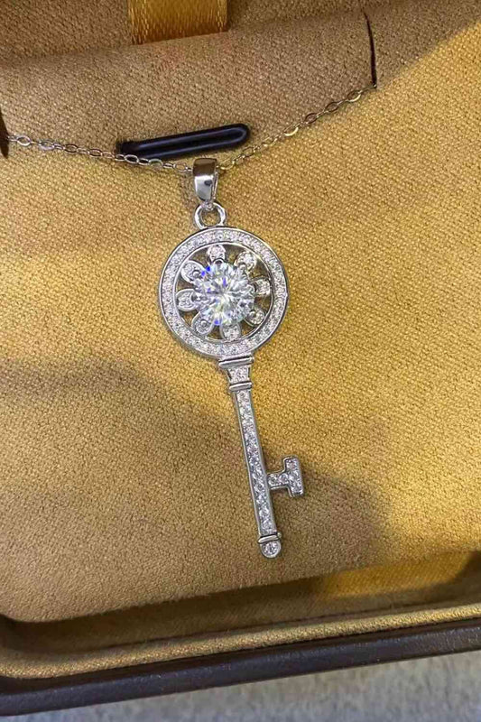 Maria - 1 Carat Moissanite Platinum-Plated Key Pendant Necklace