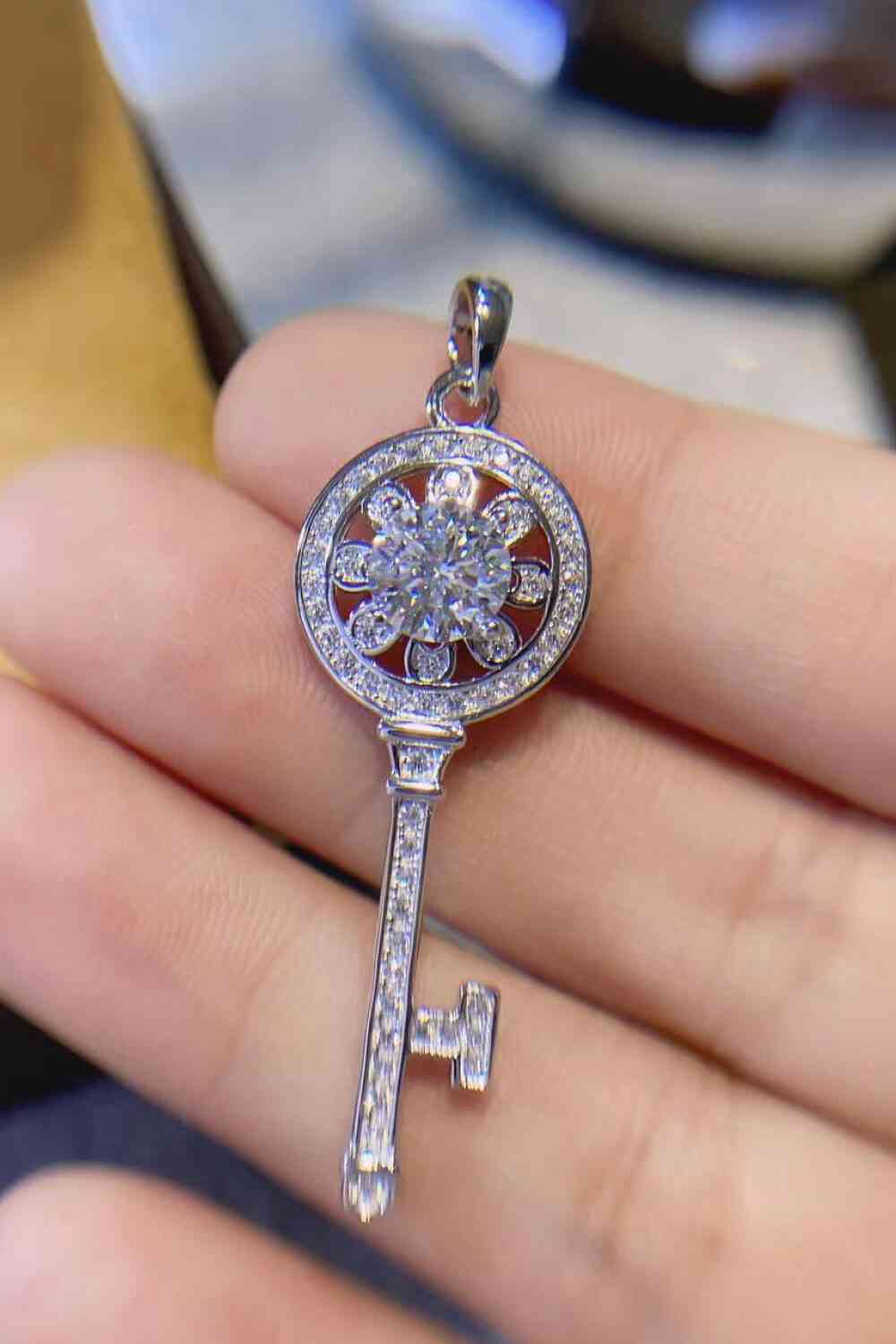 Maria - 1 Carat Moissanite Platinum-Plated Key Pendant Necklace