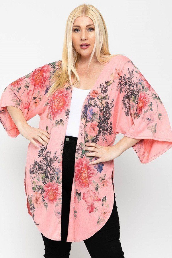 Floral Print, Long Body Cardigan **also available in coral