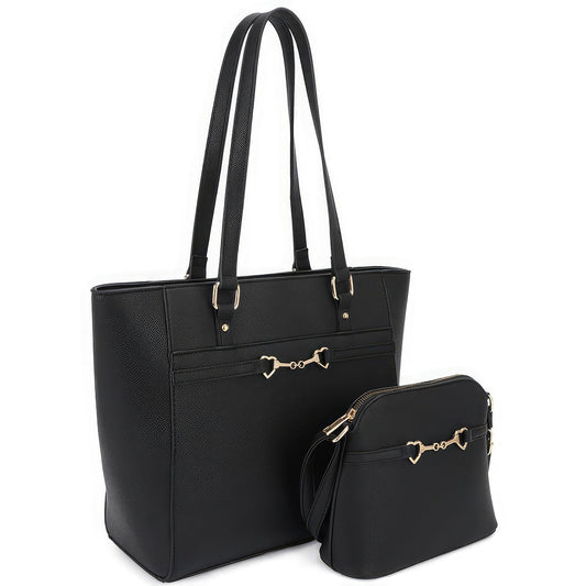 Beautiful vegan leather shoulder tote bag with matching crossbody tote, sold as a set with gold detailing. Available in a variety of colors.