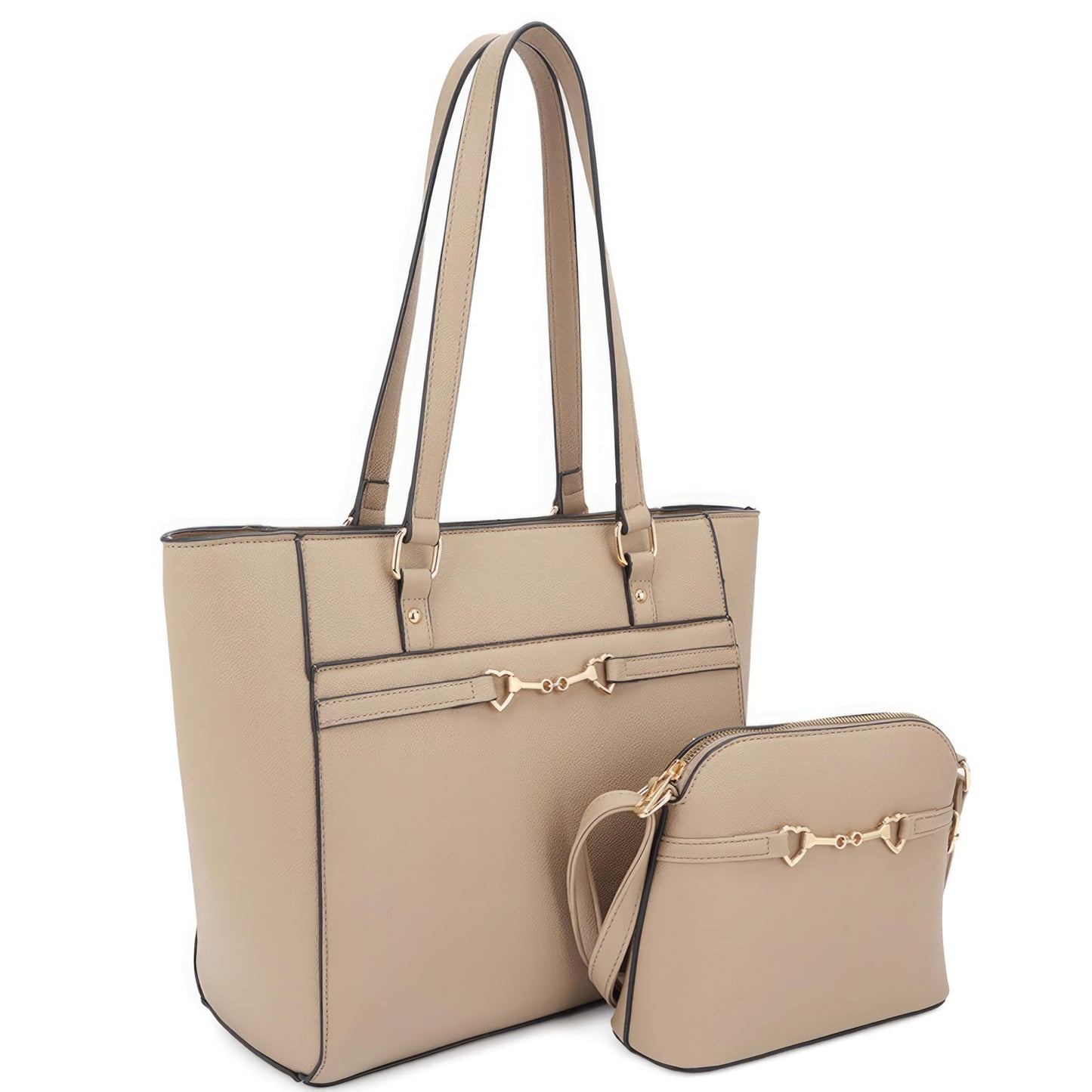 2in1 Vegan Leather Matching Shoulder Tote Bag With Crossbody Set **also in mauve, taupe, khaki, and brown