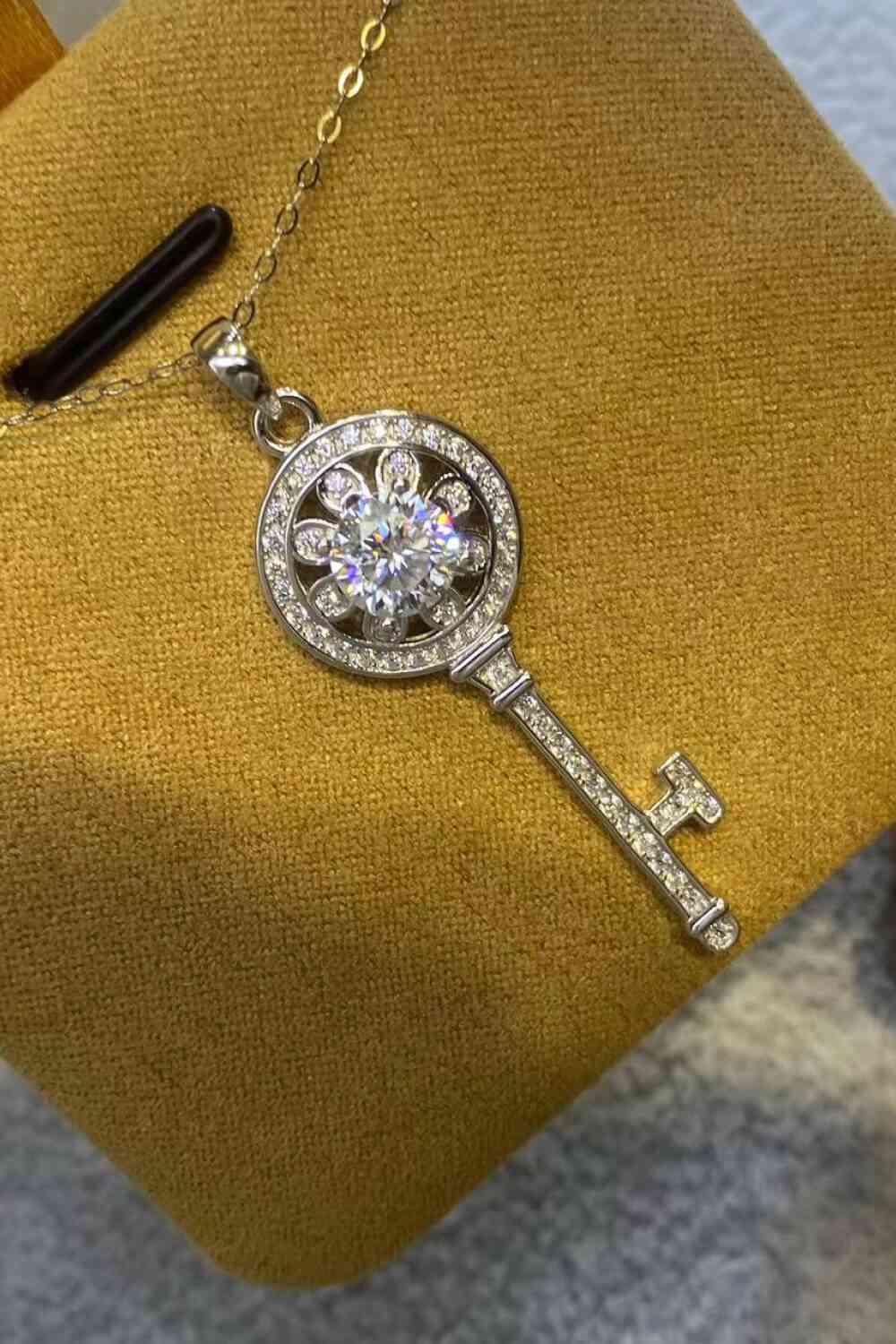 Maria - 1 Carat Moissanite Platinum-Plated Key Pendant Necklace