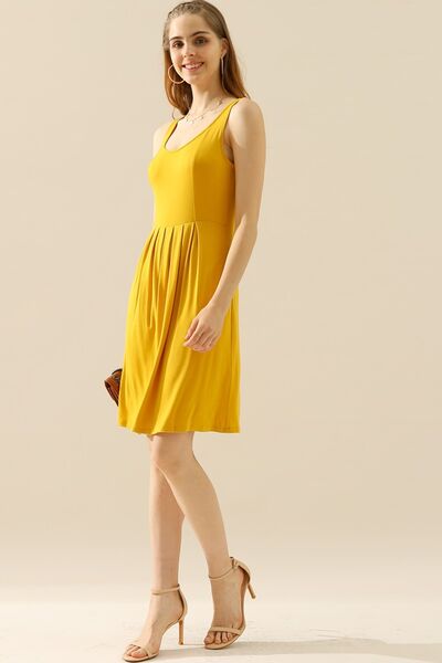 Doublju Full Size Round Neck Ruched Sleeveless Dress with Pockets **available in 10 colors