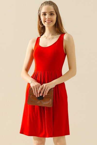 Doublju Full Size Round Neck Ruched Sleeveless Dress with Pockets **available in 10 colors